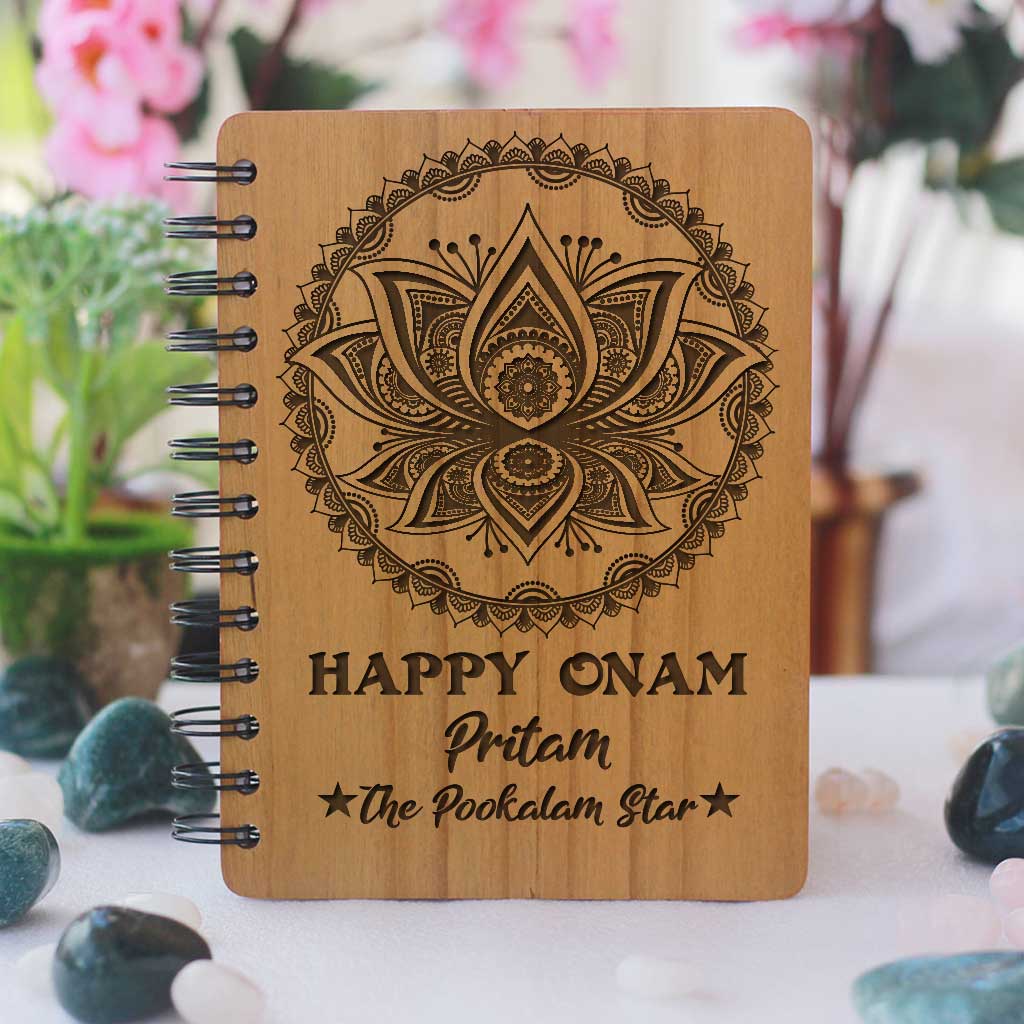 Happy Onam Wooden Notebook | Pookalam Custom Wooden Diary | Onam ...