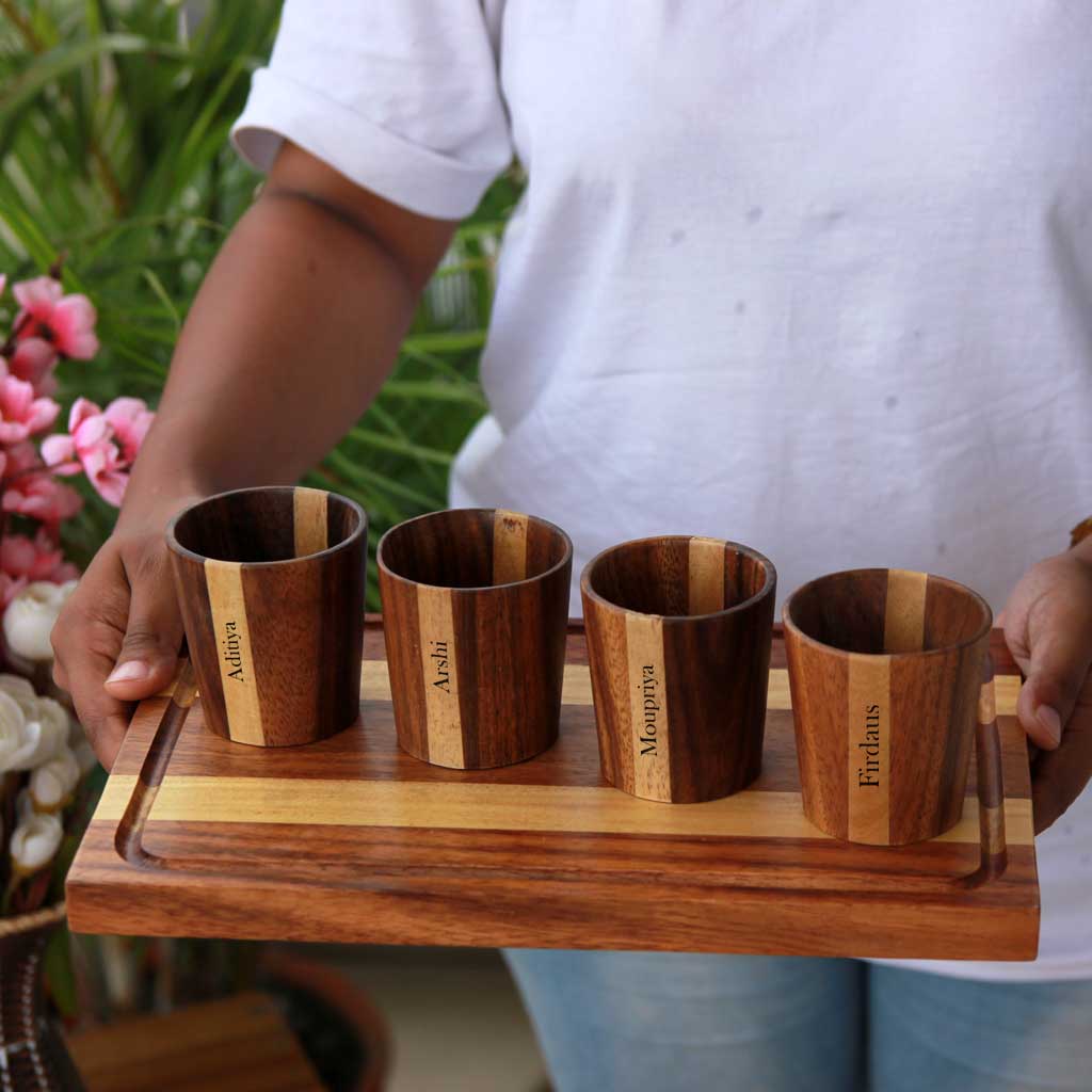 Cambridge Wood Decal Insulated Coffee Mugs, Set of 4 - Wood