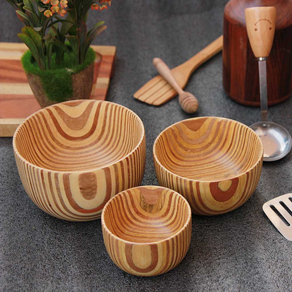 Mixing bowl & Serving bowl  Wood Turned Bowls - Set of 6