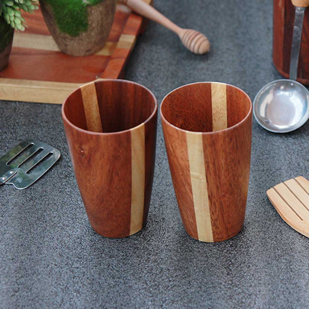 Tall Wooden Drinking Water Glasses Set Of 2 4 6 Handmade Glassware Woodgeekstore 7839