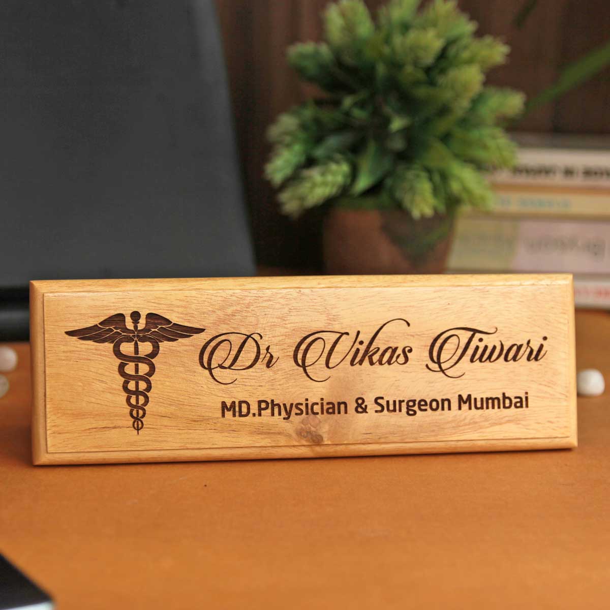 Personalized Wooden Nameplate for Doctors | Wood Desk & Door Name ...