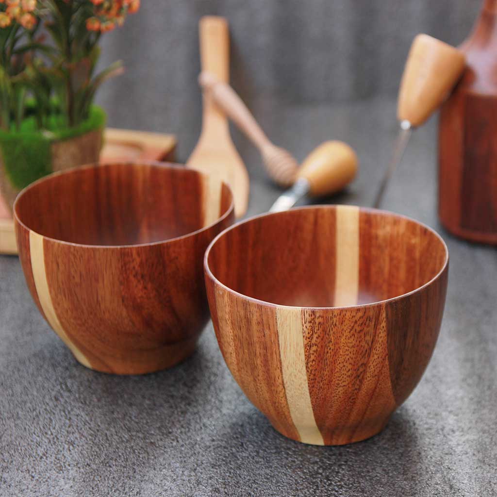 Mixing bowl & Serving bowl  Wood Turned Bowls - Set of 6