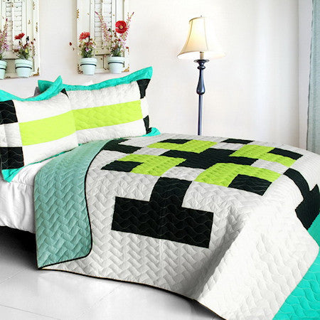 navy and green quilt