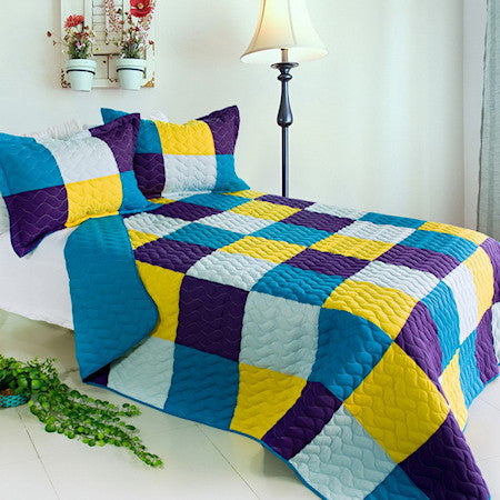 Blue Purple Yellow Patchwork Teen Boy Girl Bedding Full Queen Modern C Kidsroomtreasures Com