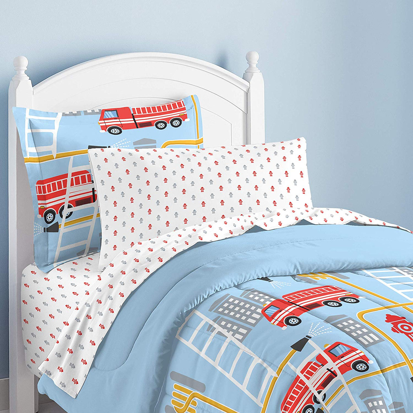 Blue Red Fire Truck Boy Bedding Twin or Full Comforter Set ...