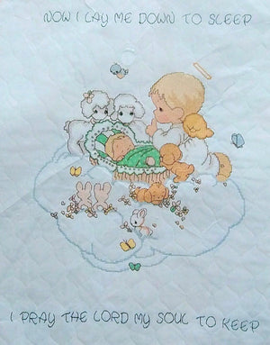 Precious Moments Counted Cross Stitch Quilt Kit or PDF Pattern Chart Instructions Keepsake Nursery Crib Blanket 34" x 43" Baby's Arrival - Praying Angel Cradle Animals