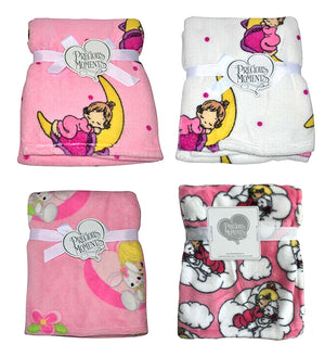 Precious Moments Baby Girl Plush Fleece Crib Blanket Nursery Pink or White Baby Shower Gift