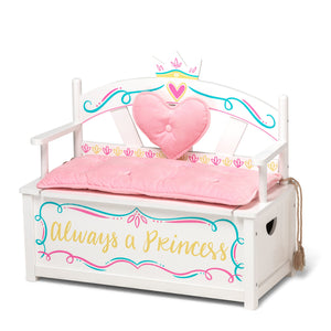 Luxury White & Pink Princess Wooden Bench Seat with Storage Kids Girl Play Furniture with Safety Hinge 32" x 15" x 27"