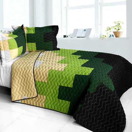 Geometric Colorblock Bedding Green Black Full/Queen Quilt Set Teen Boy Bedspread - KidsRoomTreasures.com