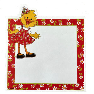 Suzy's Zoo Suzy Ducken Red Border Daisies Die Cut Single Stationery Memo Note Sheet 5.5" x 6.5"