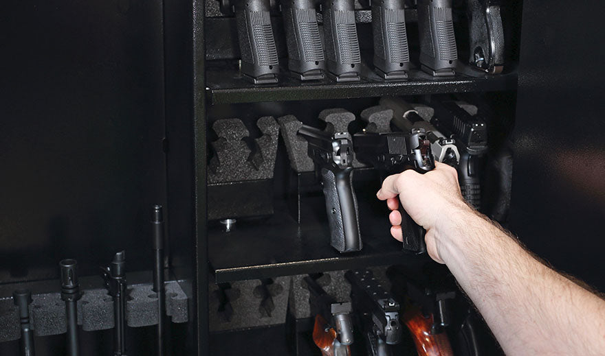 pulling gun out of locker