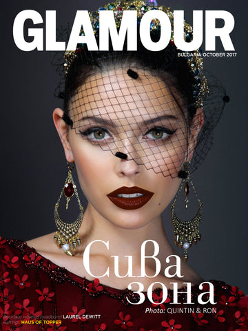 Haus of Topper Red crystal, gold and pearl earrings in Glamour Bulgaria 