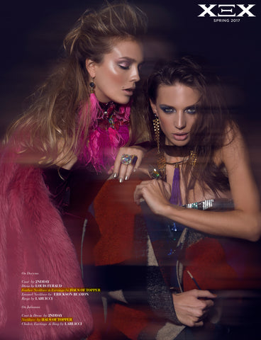 Pink Feather necklace and earrings by Haus of Topper in XEX Magazine