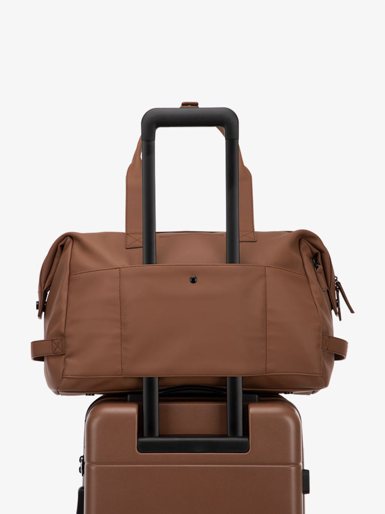 leather weekender bag with trolley sleeve