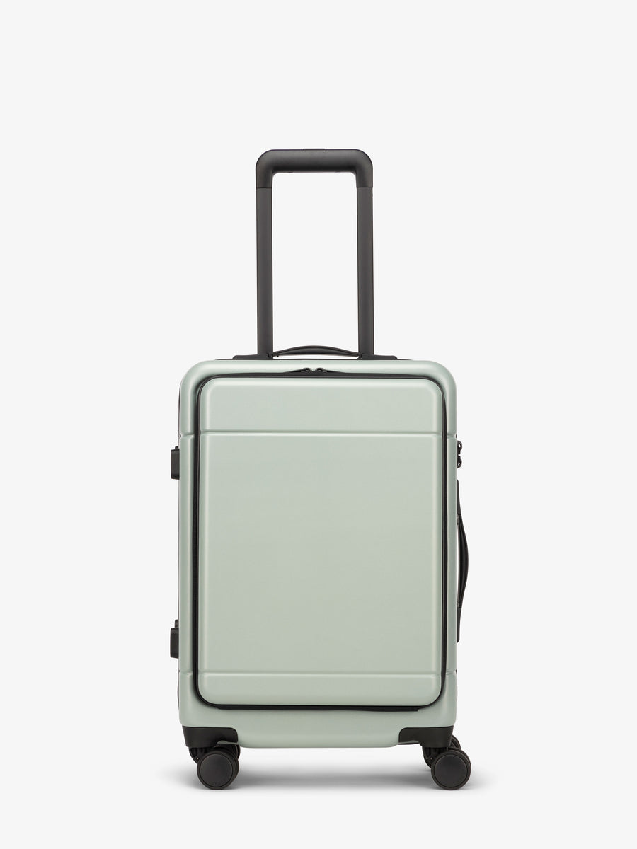 Hue carry on luggage with hard shell pocket in light green jade
