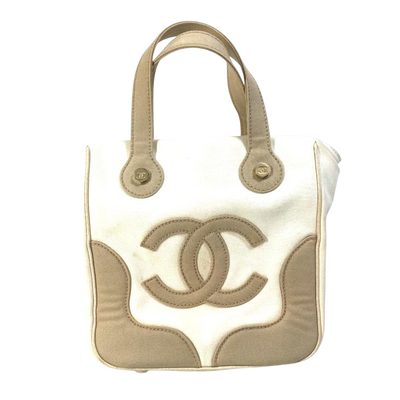 Vintage Beige Fabric Chanel Tote