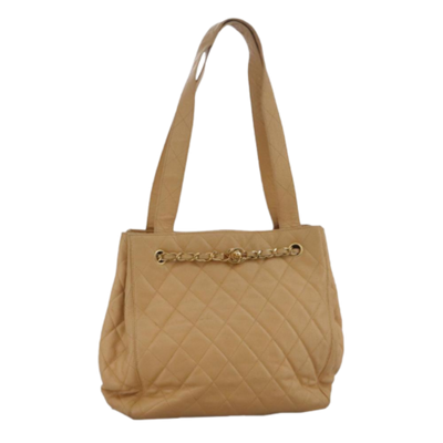 Vintage Beige Leather Chanel Shoulder Bag