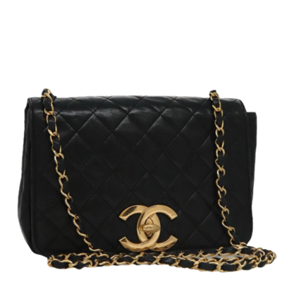 Vintage Black Leather Chanel Shoulder Bag