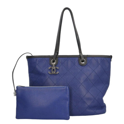 Vintage Blue Leather Chanel Tote
