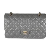 Thumbnail of Vintage Grey Leather Chanel Flap Bag - Image 1