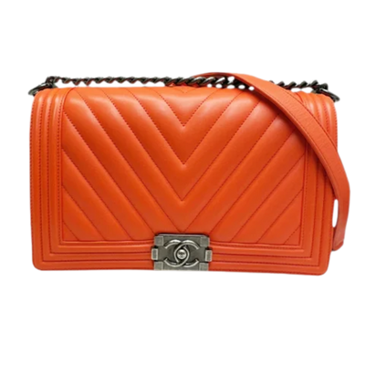 Pre-Owned Orange Leather Chanel Shoulder Bag