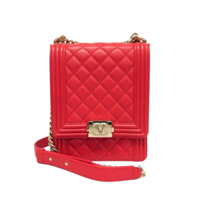 Red Leather Chanel Boy Bags