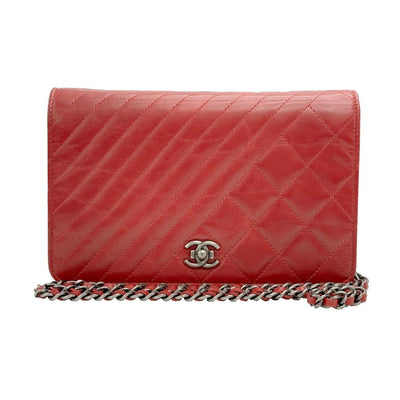 Red Leather Chanel Wallet On Chain