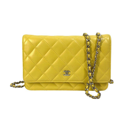 Pre-Owned Yellow Leather Chanel Wallet On Chain