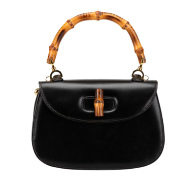 Vintage Black Leather Gucci Bamboo