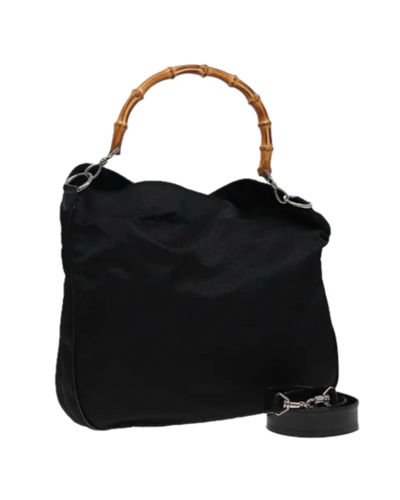 Pre-Owned Black Nylon Gucci Bamboo