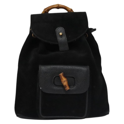 Pre-Owned Black Suede Gucci Bamboo