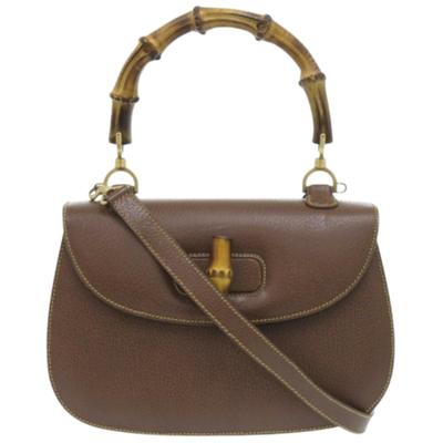 Vintage Brown Leather Gucci Bamboo