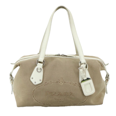 Pre-Owned Beige Canvas Prada Shoulder Bag