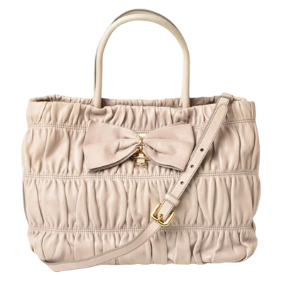 Vintage Beige Leather Prada Shoulder Bag