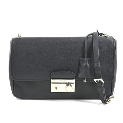 Vintage Black Leather Prada Shoulder Bag