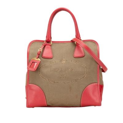 Vintage Red Canvas Prada Shoulder Bag