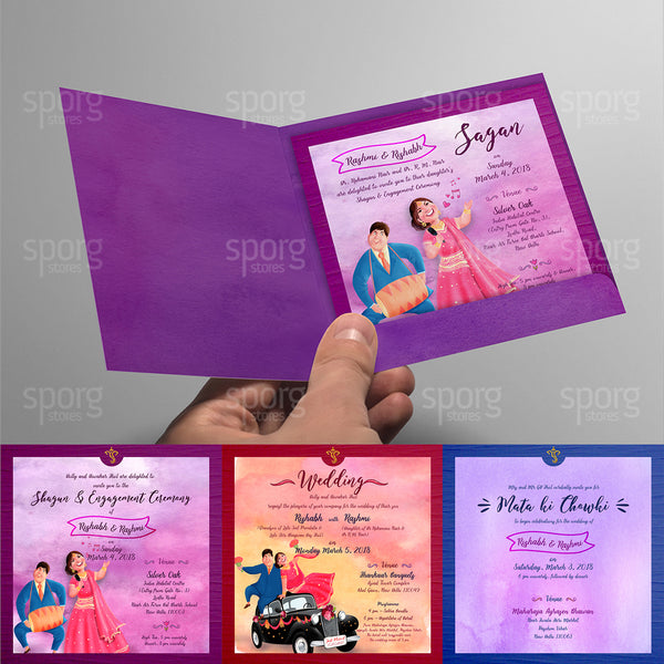illustrated punjabi wedding invitation design - Indian wedding