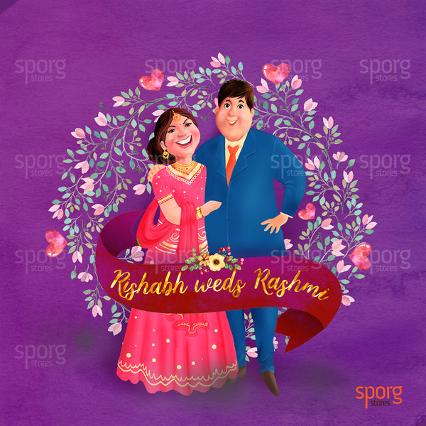 illustrated punjabi wedding invitation design - Indian wedding