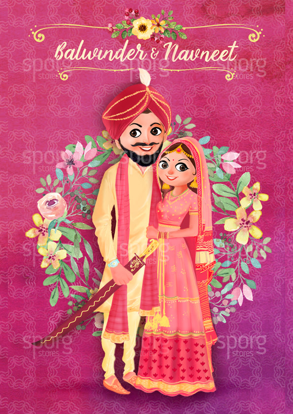 Illustrated Punjabi Sikh Wedding Invitation – SPORG Stores