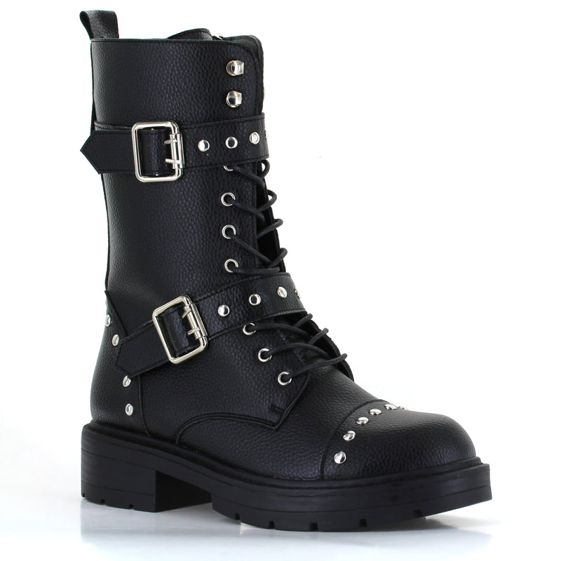 black combat boots with studs