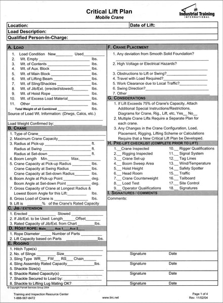 crane lift plan activity hazard analysis