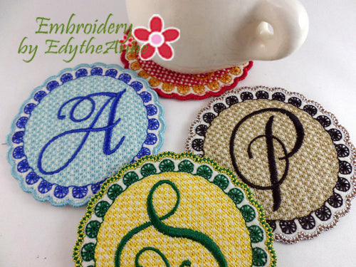 Download Samantha Monogram Coasters In The Hoop Machine Embroidery Embroidery By Edytheanne