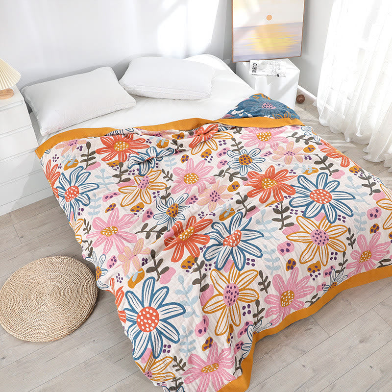 Childlike Flower Cotton Gauze Reversible Quilt Quilts Ownkoti 1