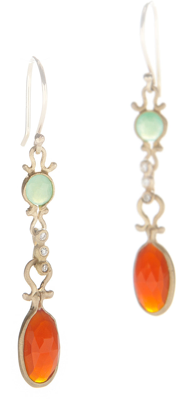 Dewdrop Chrysoprase and Carnelian Drop Earrings - Jennifer Dawes Design