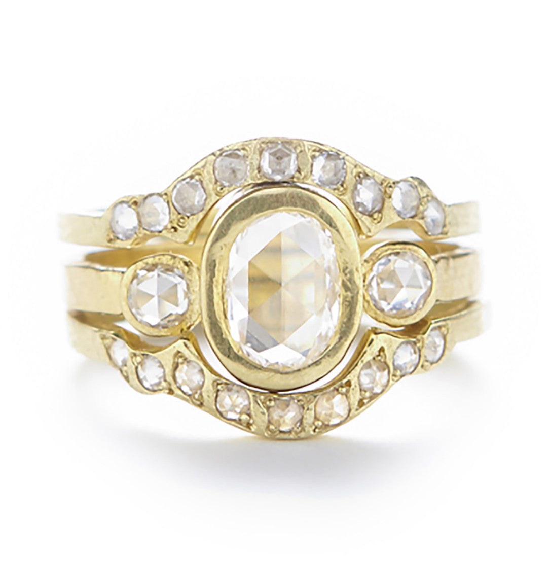 Hewn Three Stone Diamond Ring STACK - Jennifer Dawes Design