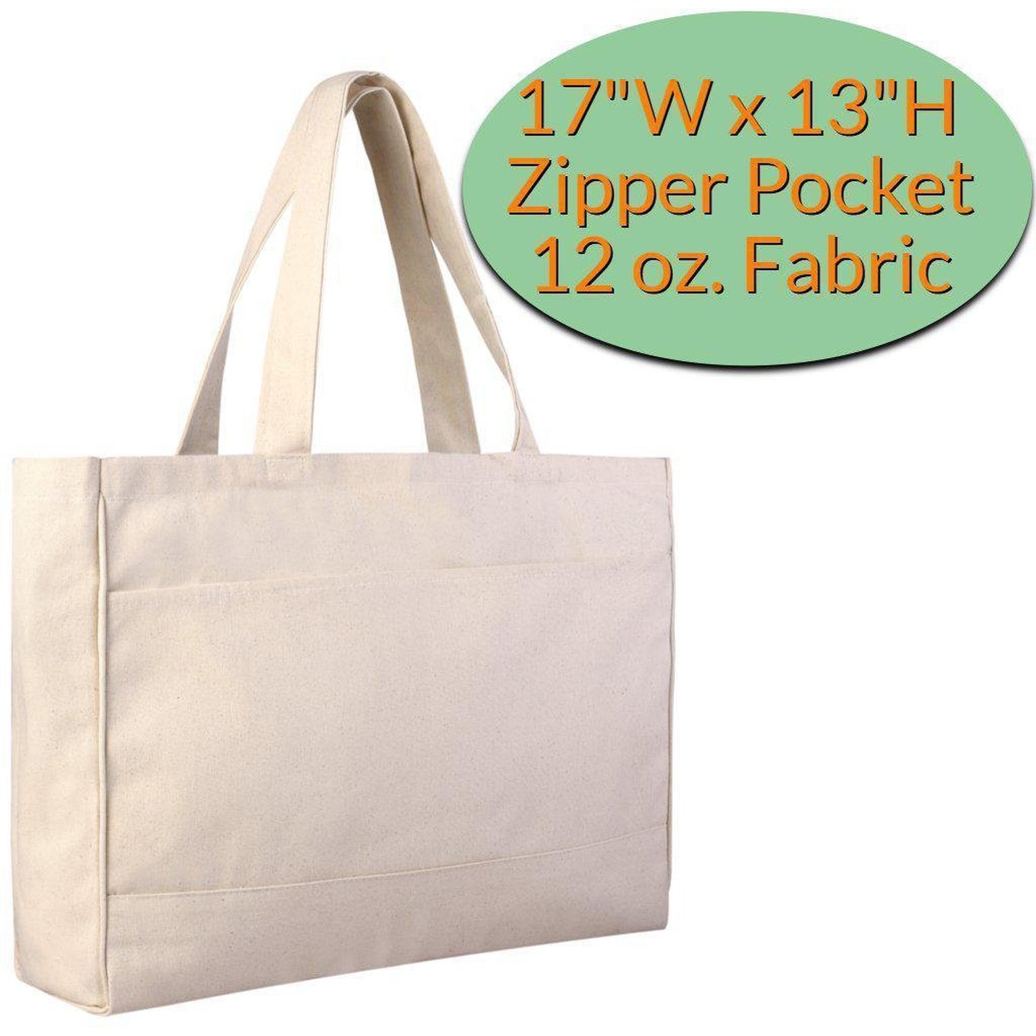 canvas tote bags with zipper and pockets