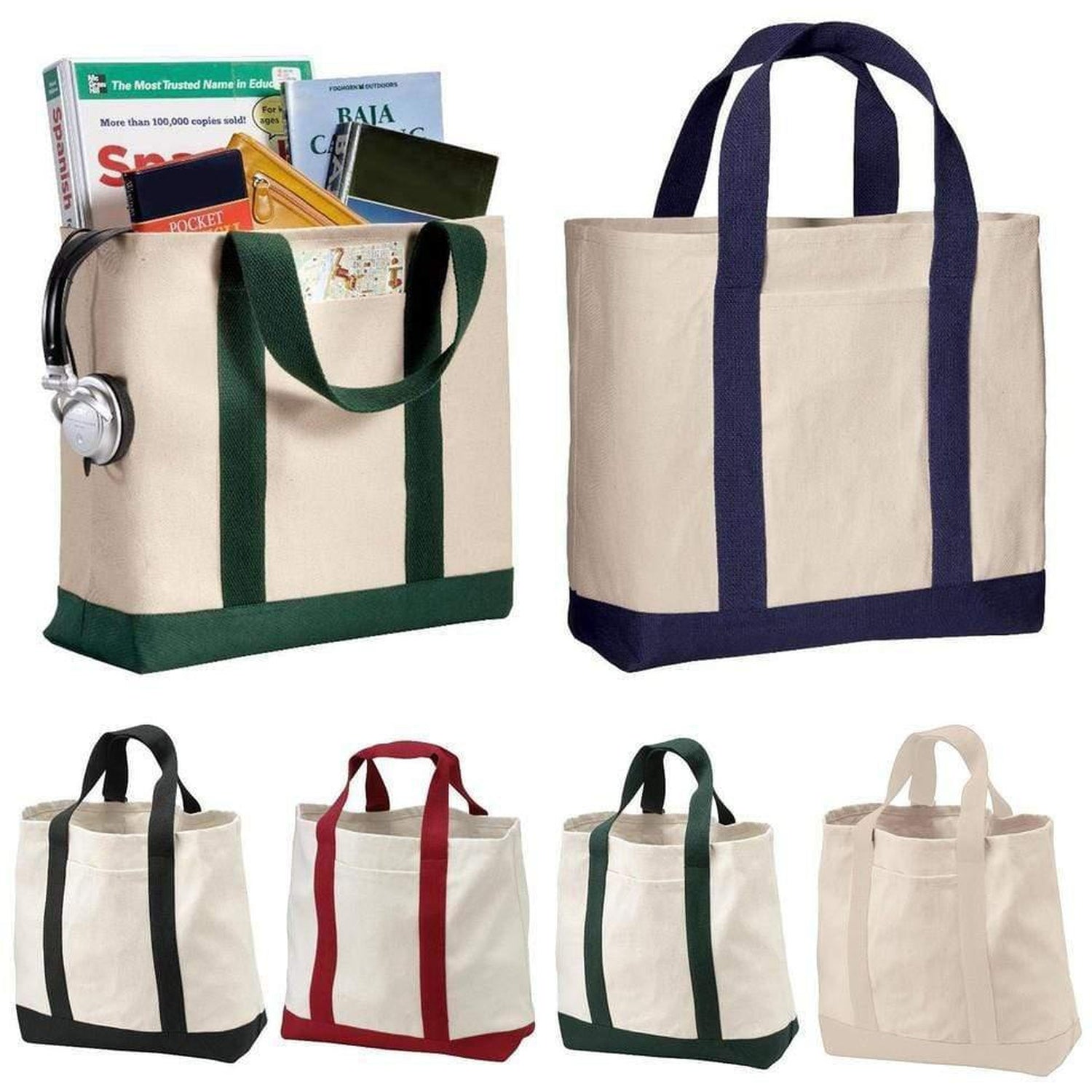 Heavy Cotton Canvas Large Size Sturdy Two-Tone Tote Bags - Single Bag