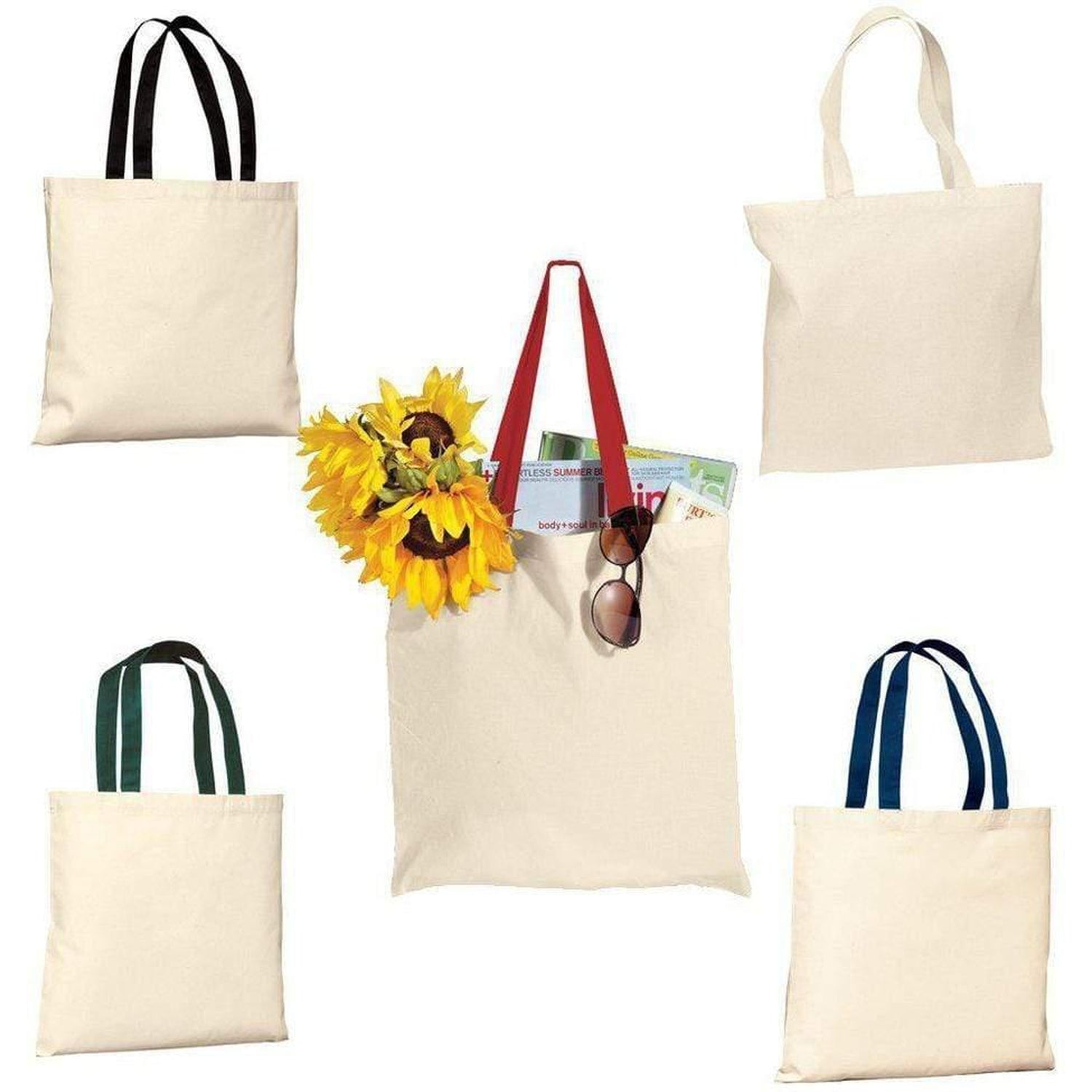 Budget Cotton Tote Bags, Basic Cotton Totes with Color Handles – BagzDepot™