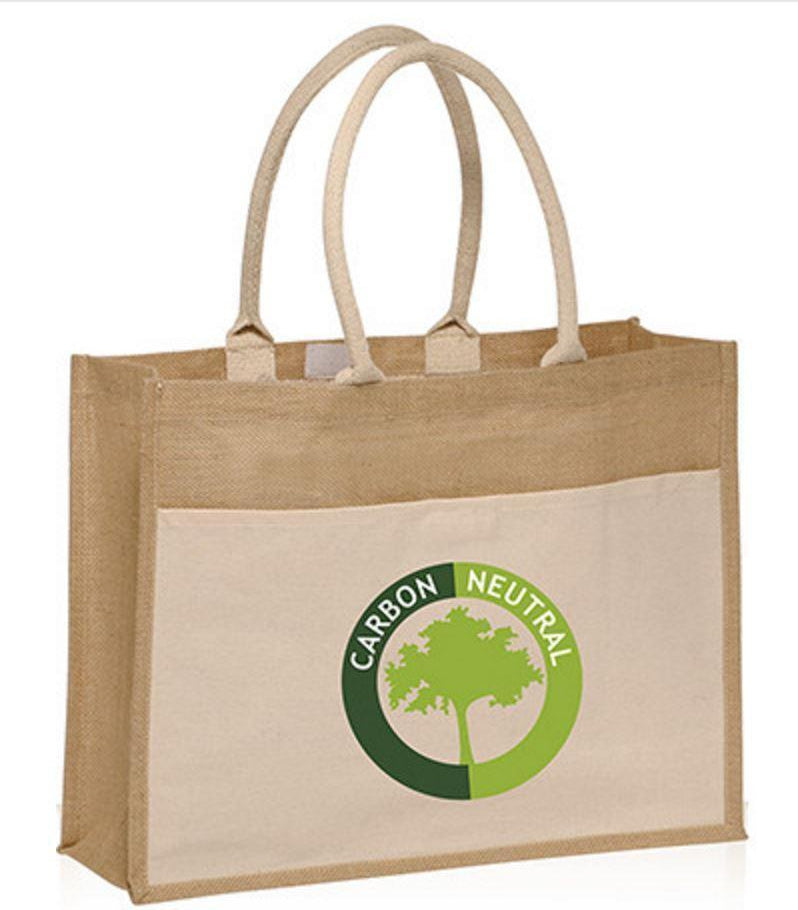 Jute Tote Bags Bulk - Burlap Shopping Bag with Canvas Pocket - B314 – BagzDepot™