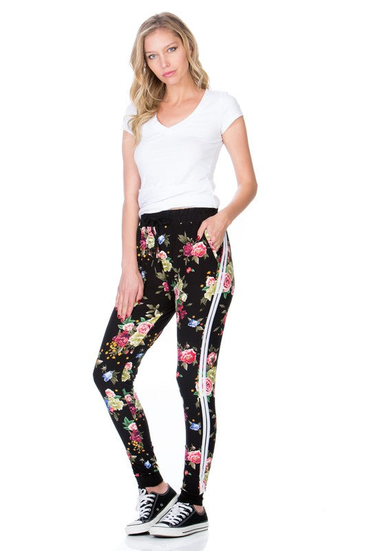 black floral joggers